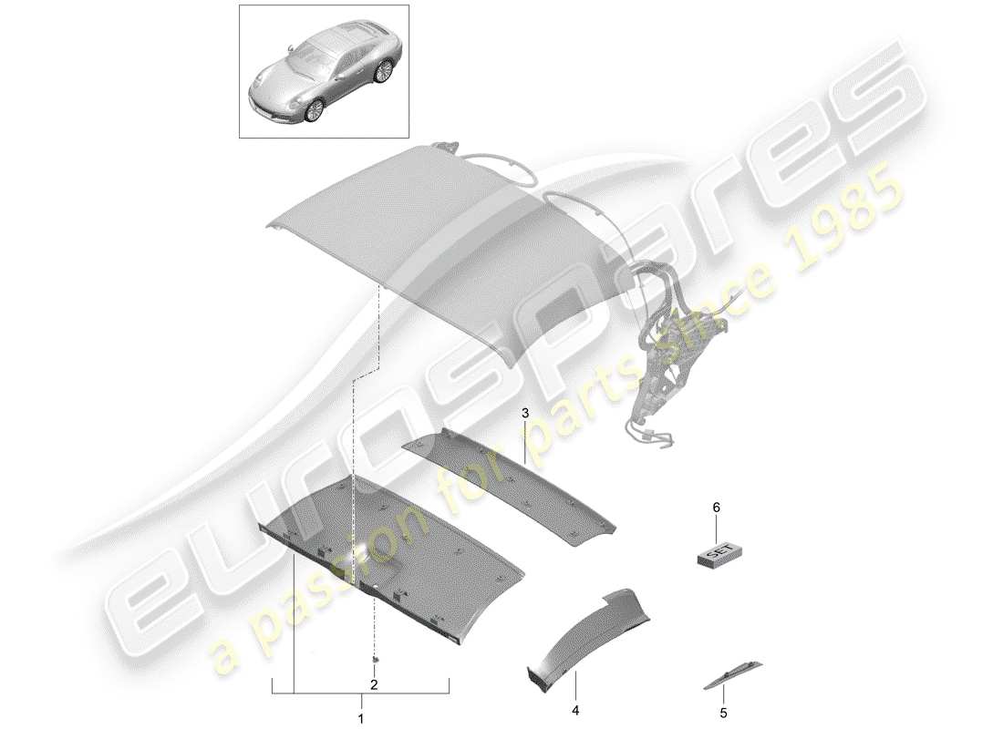 porsche 991 gen. 2 (2020) schema delle parti della capote convertibile