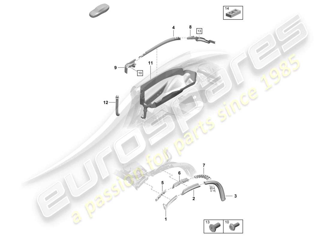 porsche 2018 (718 boxster) guarnizione capote vaschetta di raccolta acqua diagramma delle parti