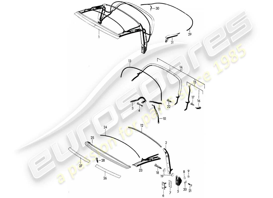 porsche 1960 (356b/356c) telaio superiore diagramma delle parti
