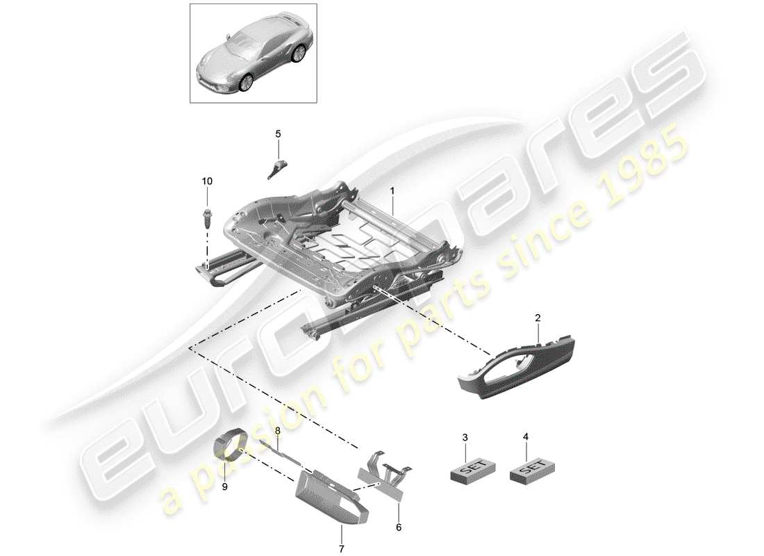 porsche 2016 (991-1 turbo) schema delle parti telaio del sedile