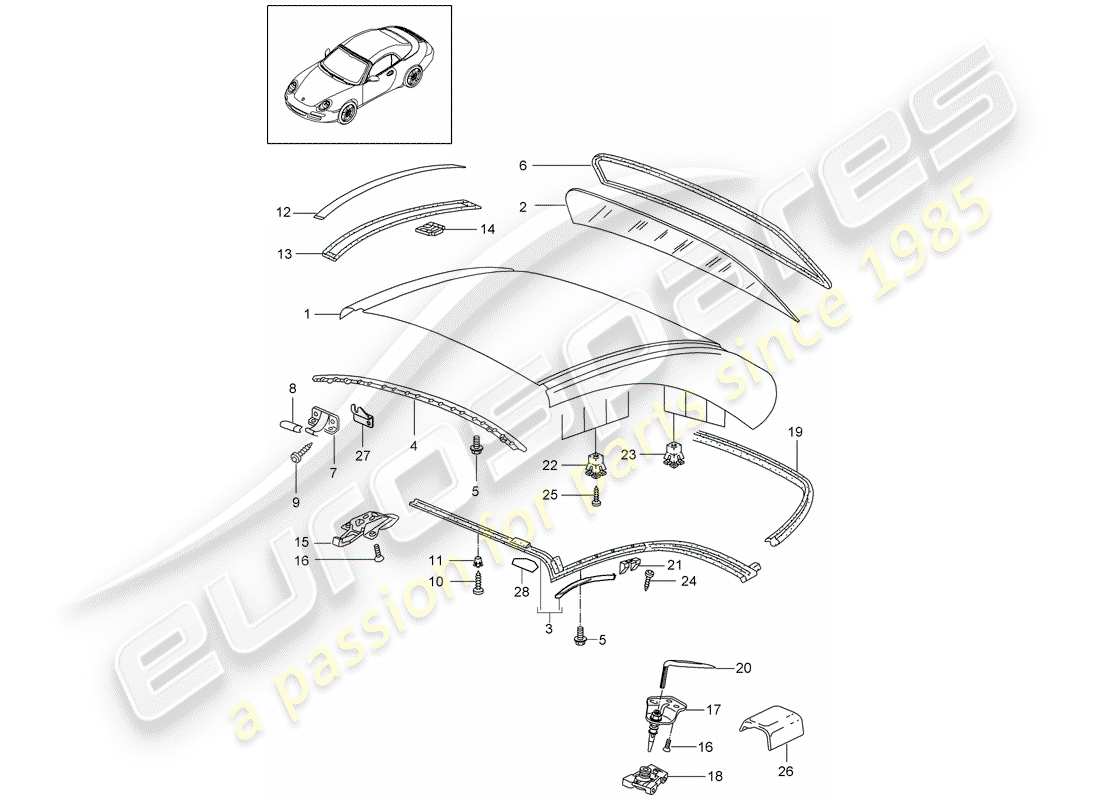 porsche 2012 (997-2) tettuccio rigido diagramma delle parti