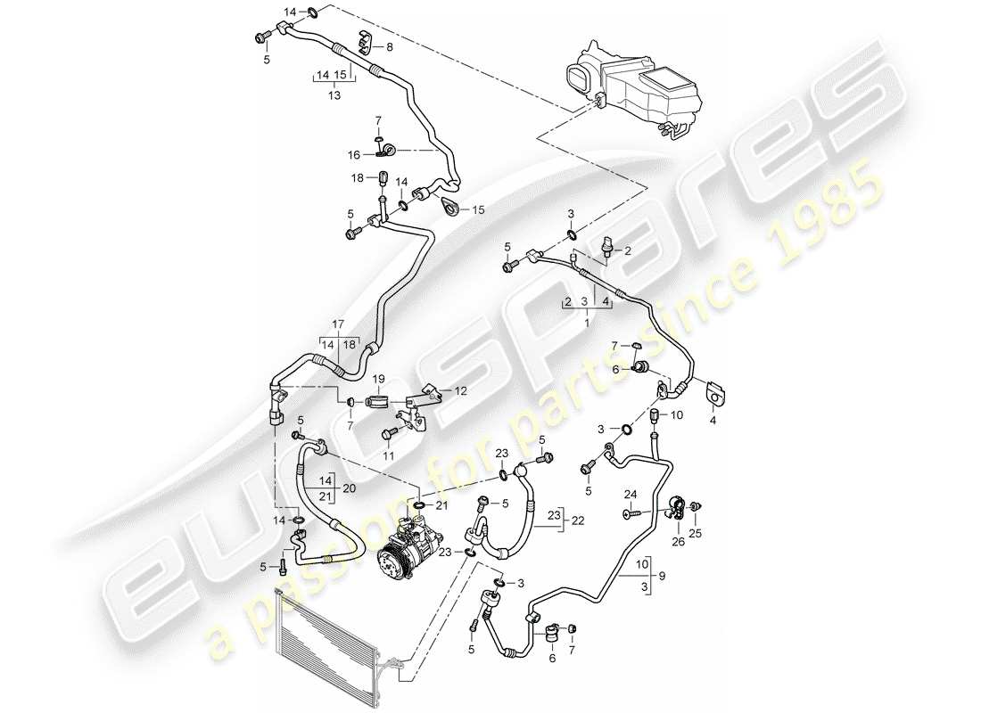 porsche 2008 (cayenne e1 9pa) circuito frigorifero diagramma delle parti
