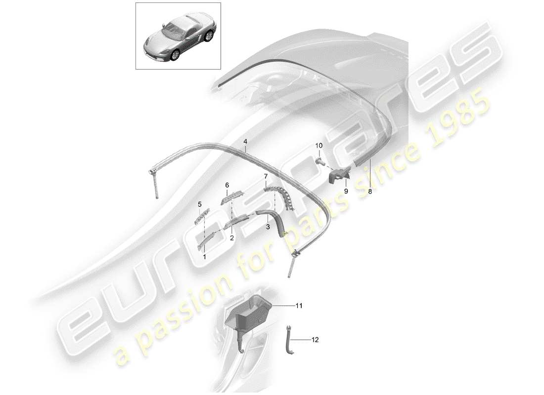 porsche 2017 (718 boxster) tetto convertibile diagramma delle parti