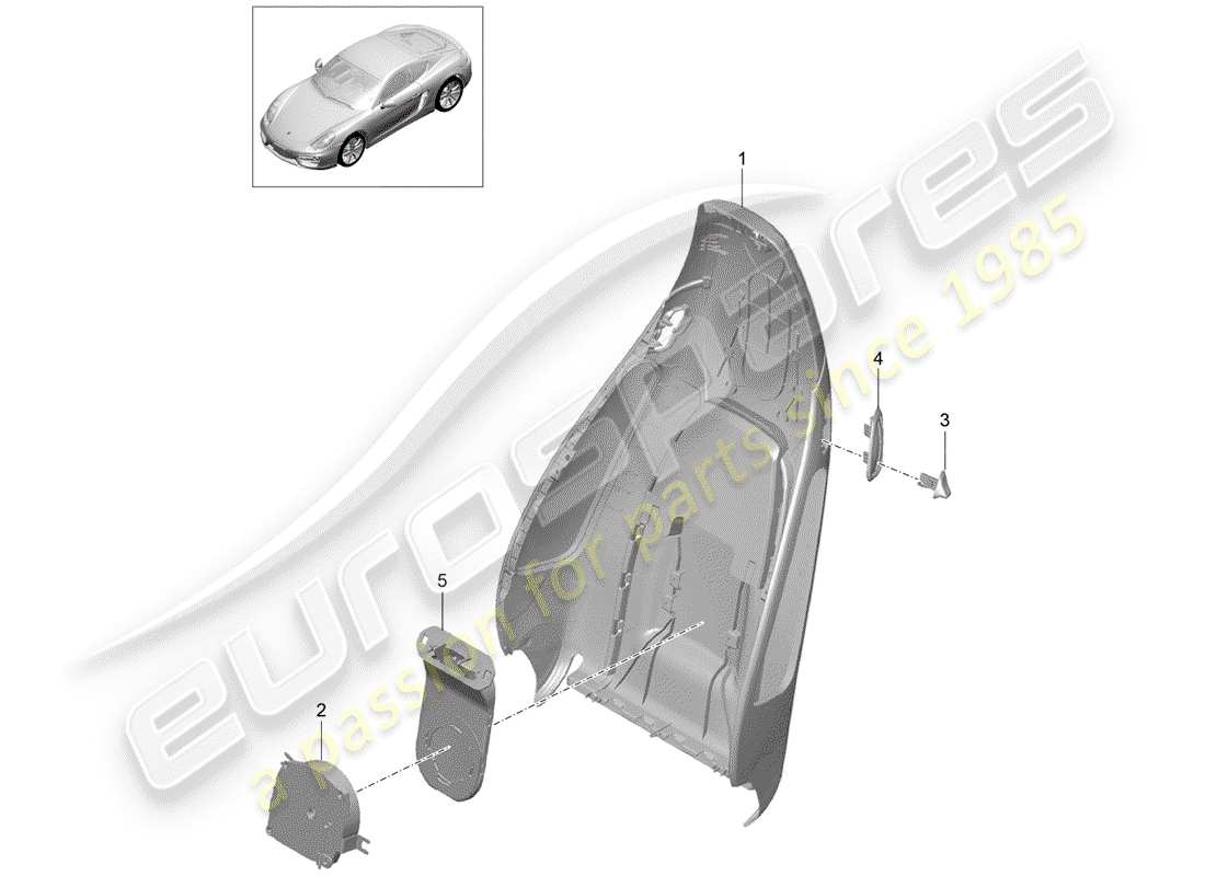 porsche 2014 (981 cayman) guscio dello schienale diagramma delle parti