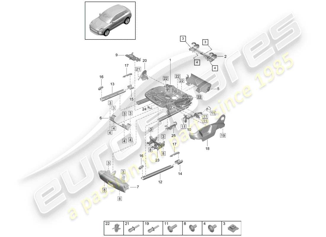 porsche 2020 (macan) telaio per sedile schema delle parti