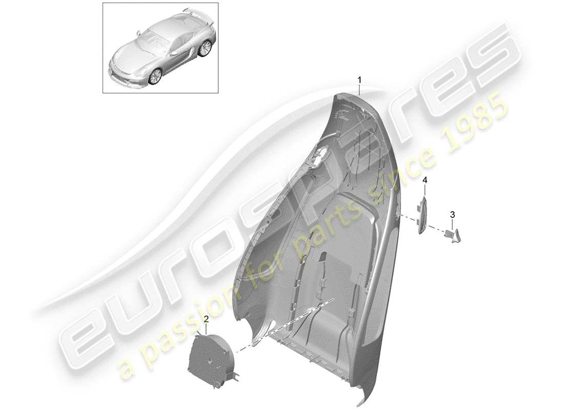 porsche 2016 (981 cayman gt4) guscio dello schienale schema delle parti