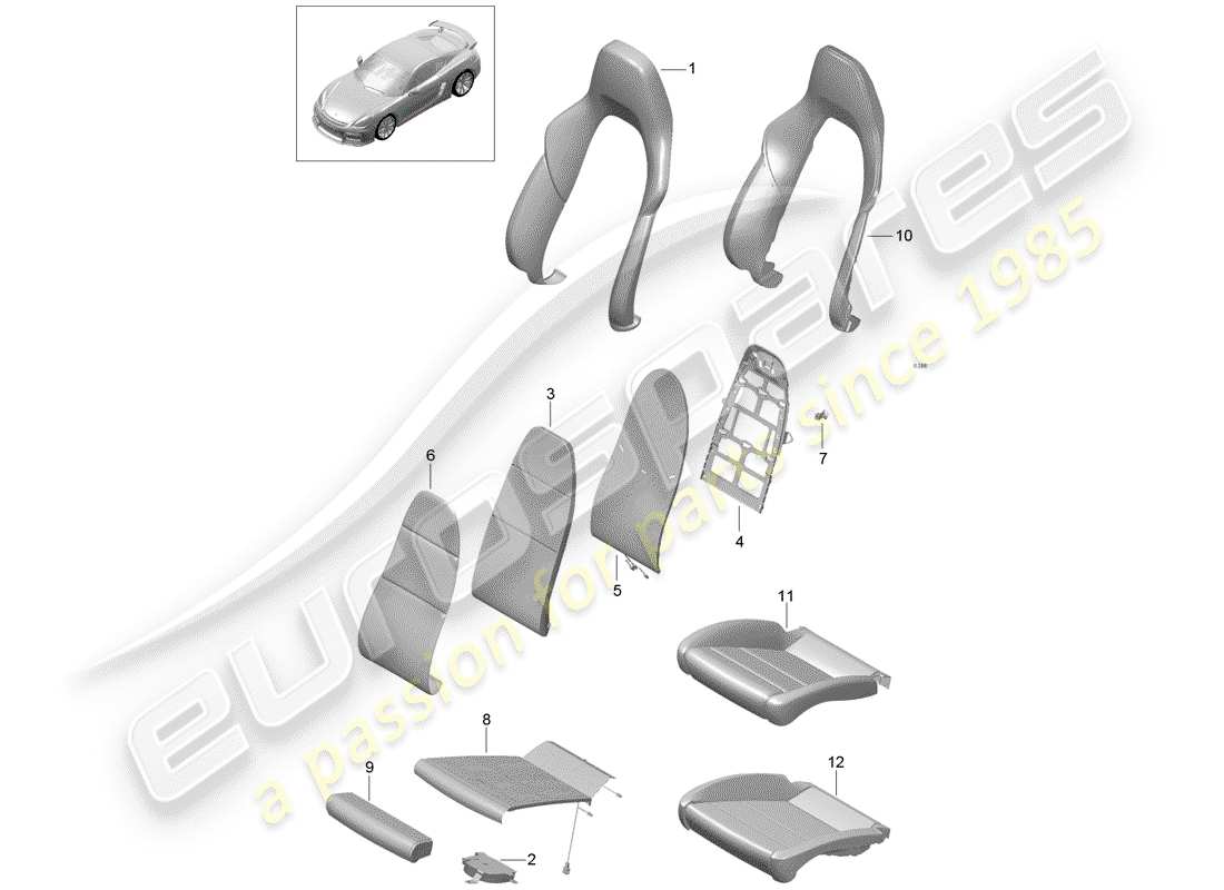 porsche 2016 (981 cayman gt4) parte in schiuma diagramma delle parti