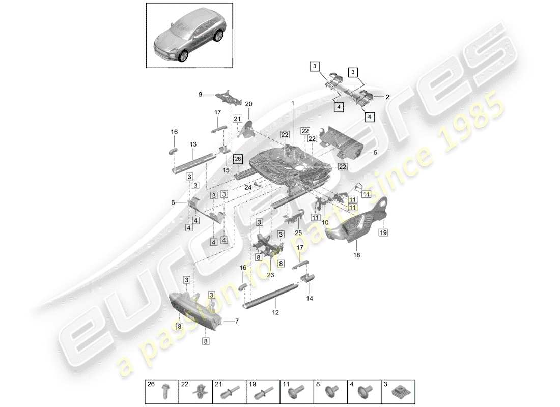 porsche 2019 (macan) telaio per sedile diagramma delle parti
