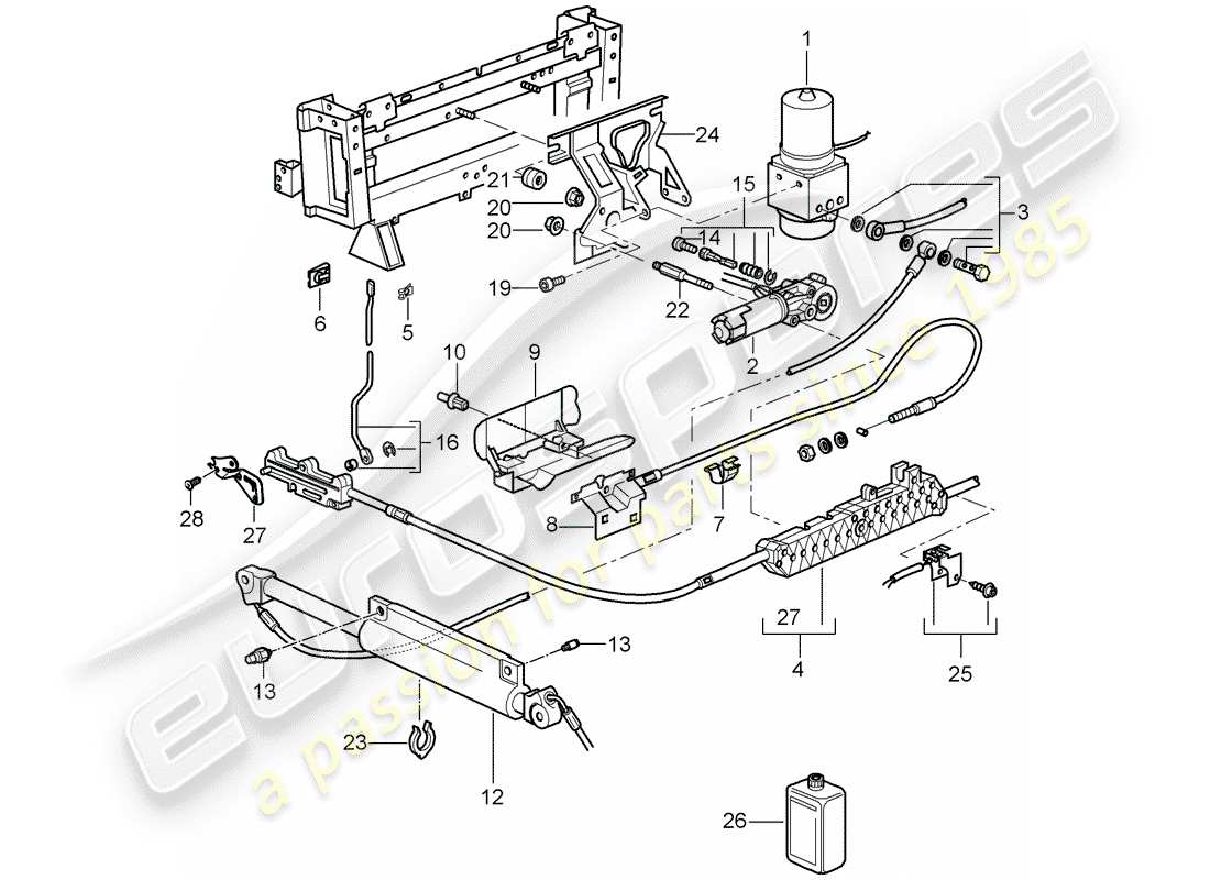 porsche 2007 (997-1) tetto convertibile diagramma delle parti