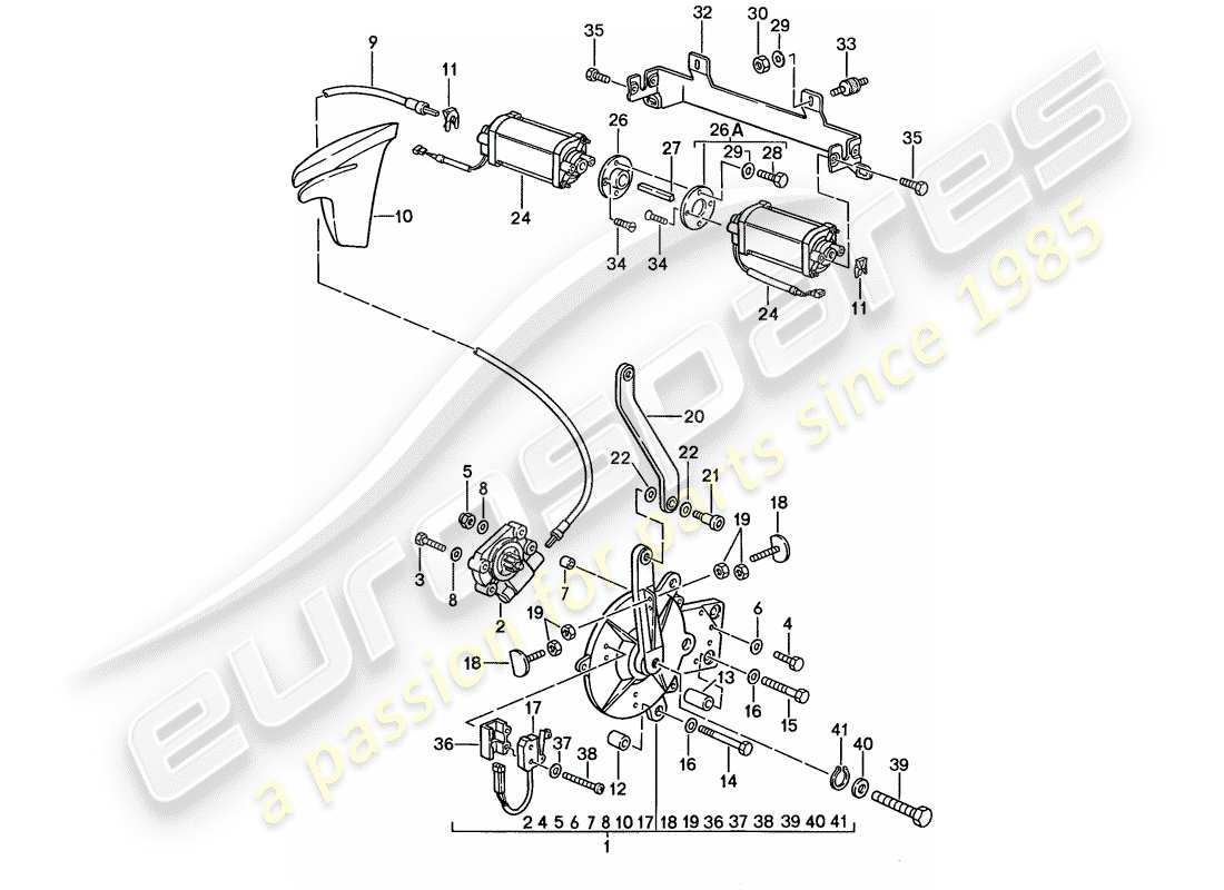 porsche 1989 (911) capote convertibile - meccanismo di guida diagramma delle parti