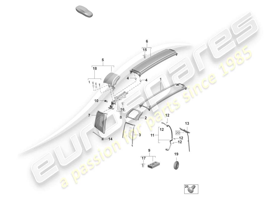 porsche 2019 (992-1) braccio e flap targa trim diagramma delle parti