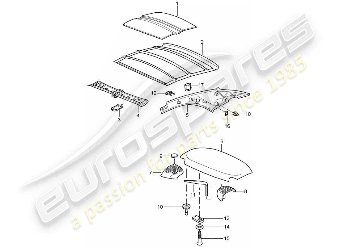 porsche 2007 (997-1) tettuccio rigido diagramma delle parti