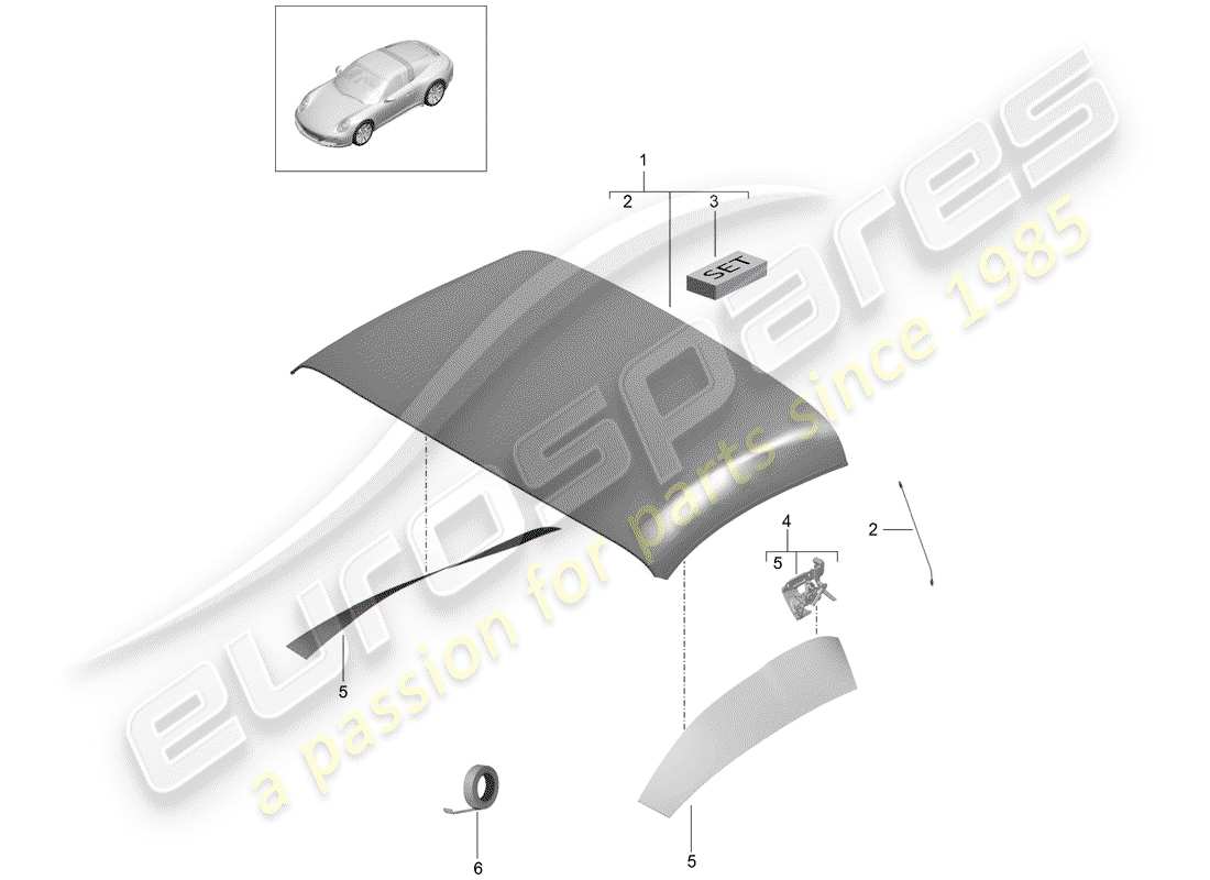 porsche 2019 (991-2) copertura della capote diagramma delle parti