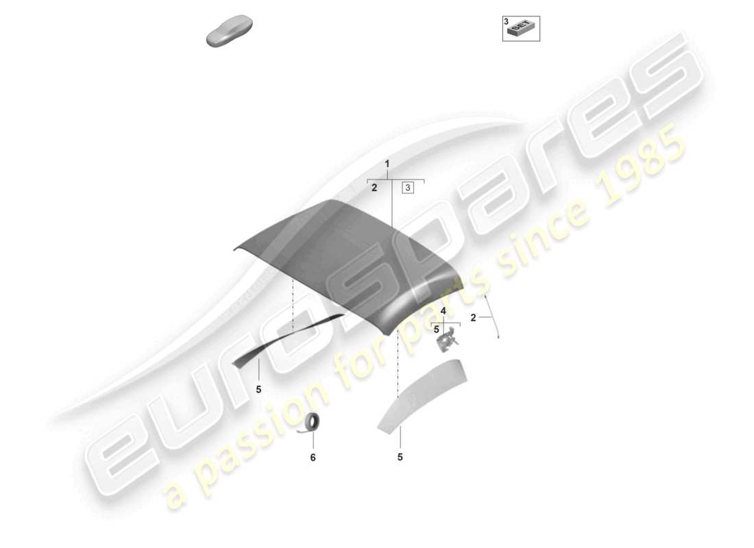 porsche 2019 (992-1) rivestimento capote e padiglione sagomato diagramma delle parti