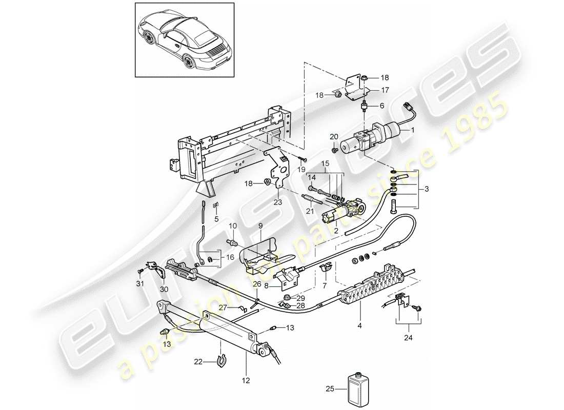 porsche 997 gen. 2 (2011) schema delle parti della capote convertibile