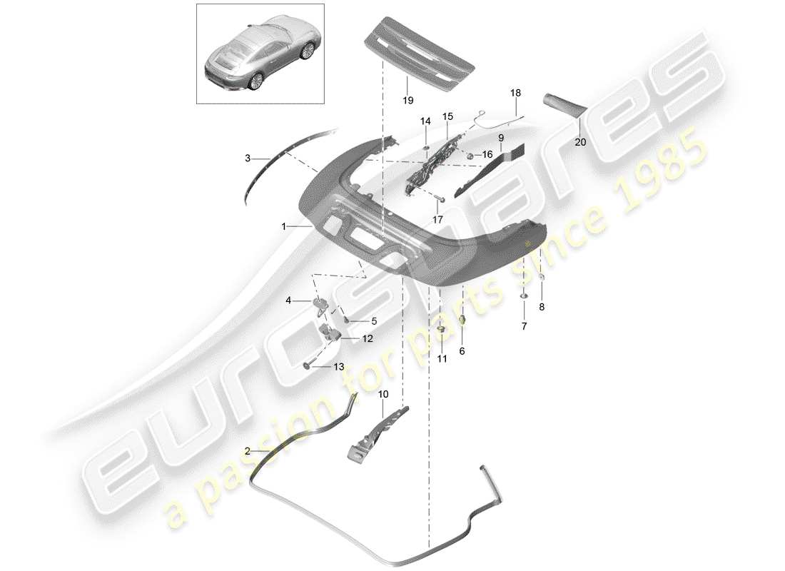 porsche 2020 (991-2) contenitore superiore diagramma delle parti