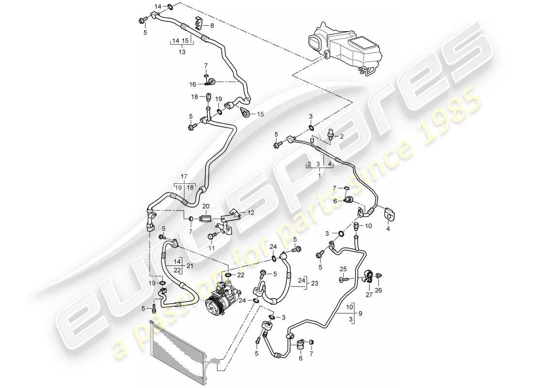 porsche 2003 (cayenne e1 9pa) circuito frigorifero diagramma delle parti