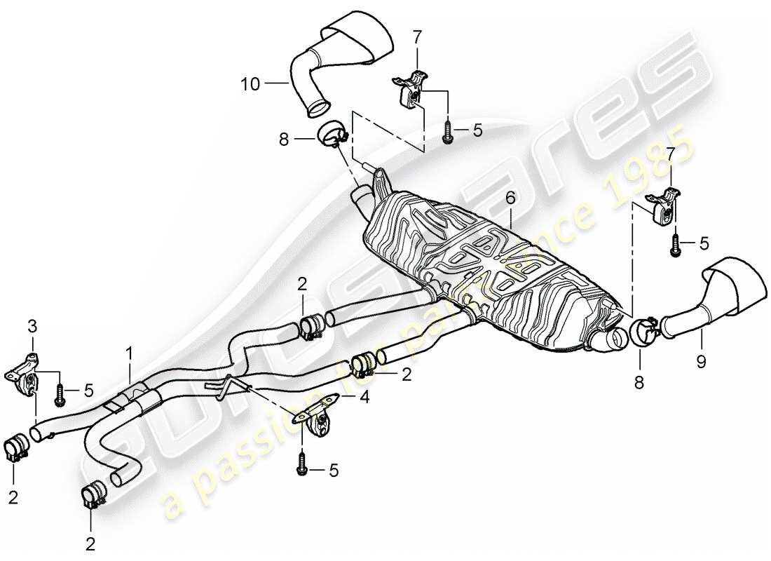 porsche 2007 (cayenne e1 9pa) impianto di scarico diagramma delle parti