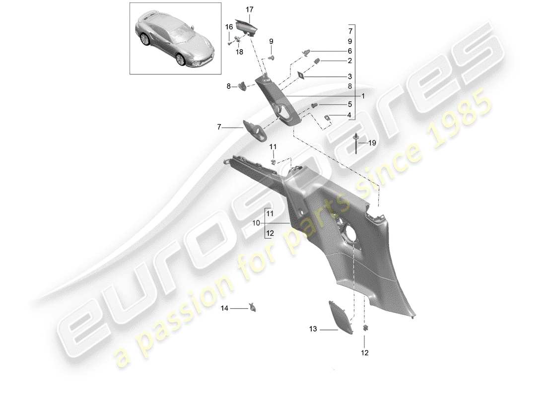 porsche 991 turbo (2020) pannello di rivestimento quartiere diagramma delle parti