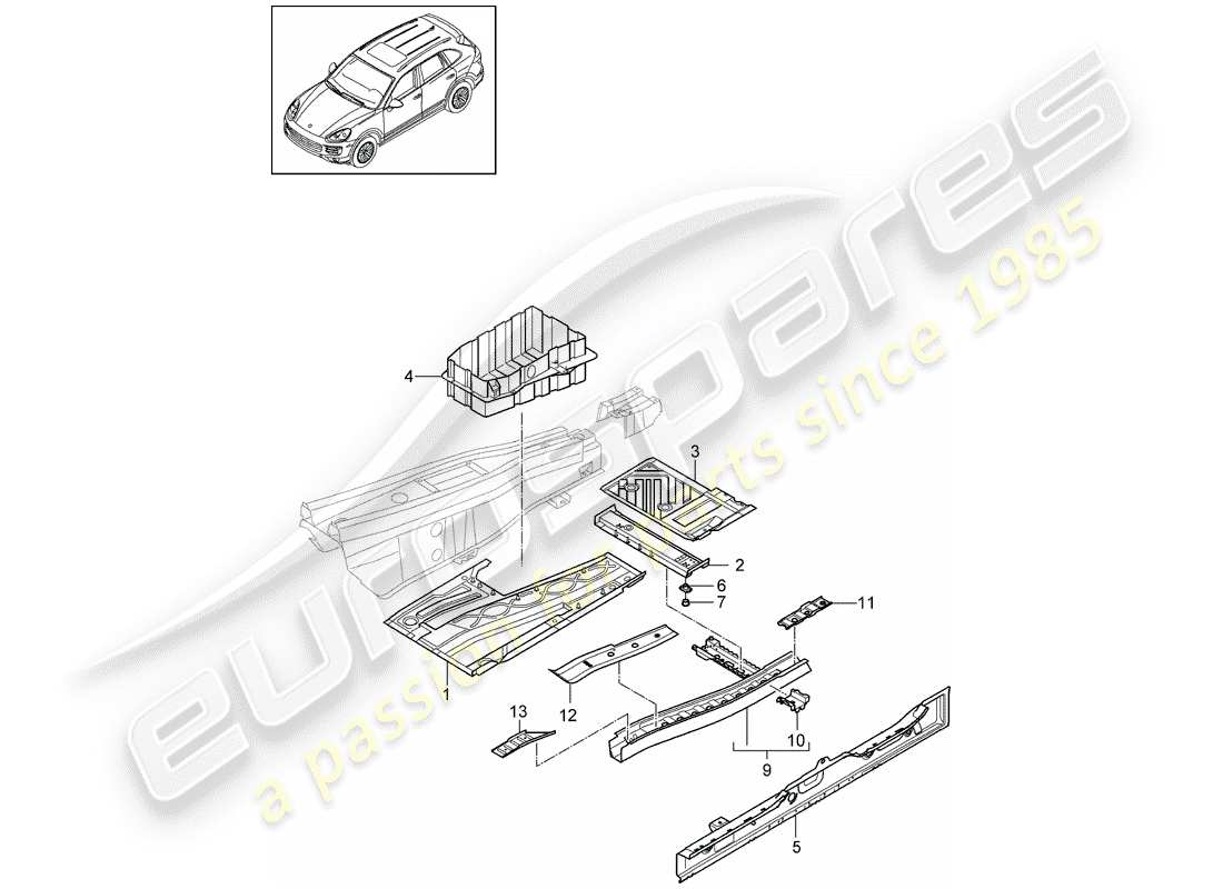porsche 2011 (cayenne e2 92a) pavimento diagramma delle parti