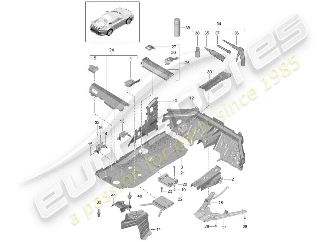 porsche 991r/gt3/rs (2020) schema delle parti del pavimento