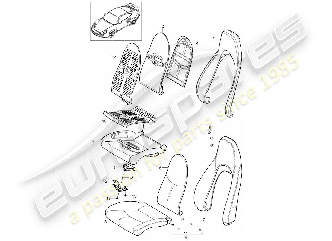 porsche 2012 (997-2 turbo / gt2 rs) parte in schiuma diagramma delle parti