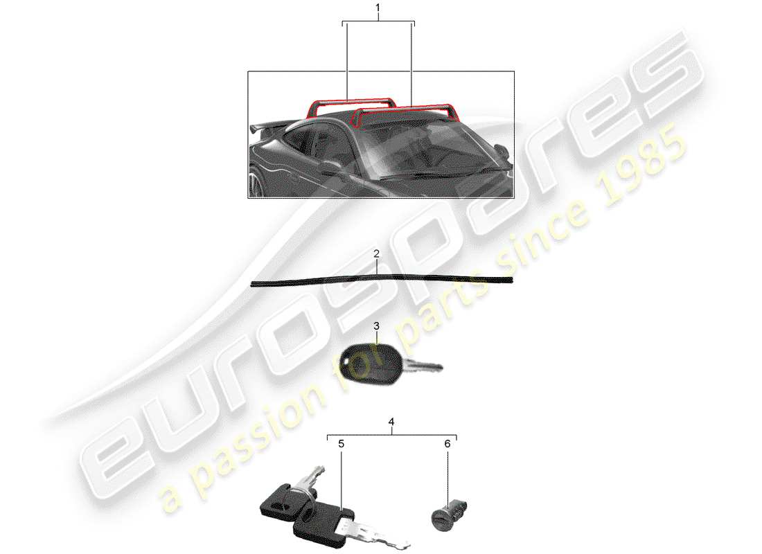 porsche 2014 (tequipment 98x/99x) portapacchi da tetto schema delle parti