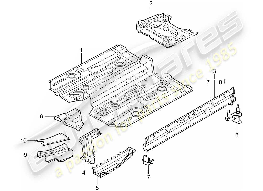 porsche 2005 (996) schema delle parti del pavimento