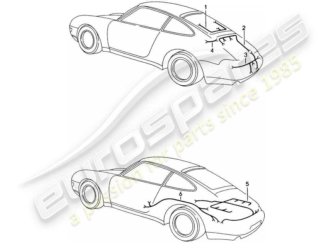 porsche 1995 (993) cablaggi elettrici - parte posteriore - motore - - dme - schema delle parti