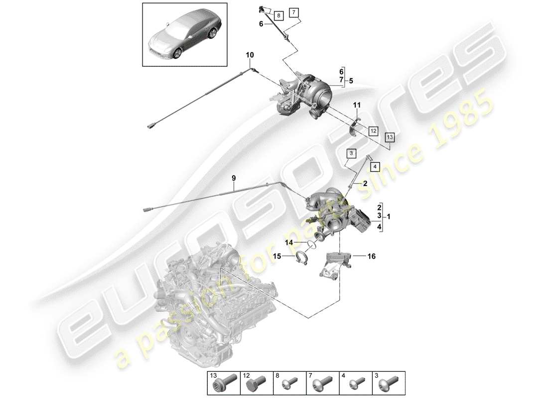 porsche 2019 (panamera 971-1) turbocompressore gas di scarico diagramma delle parti