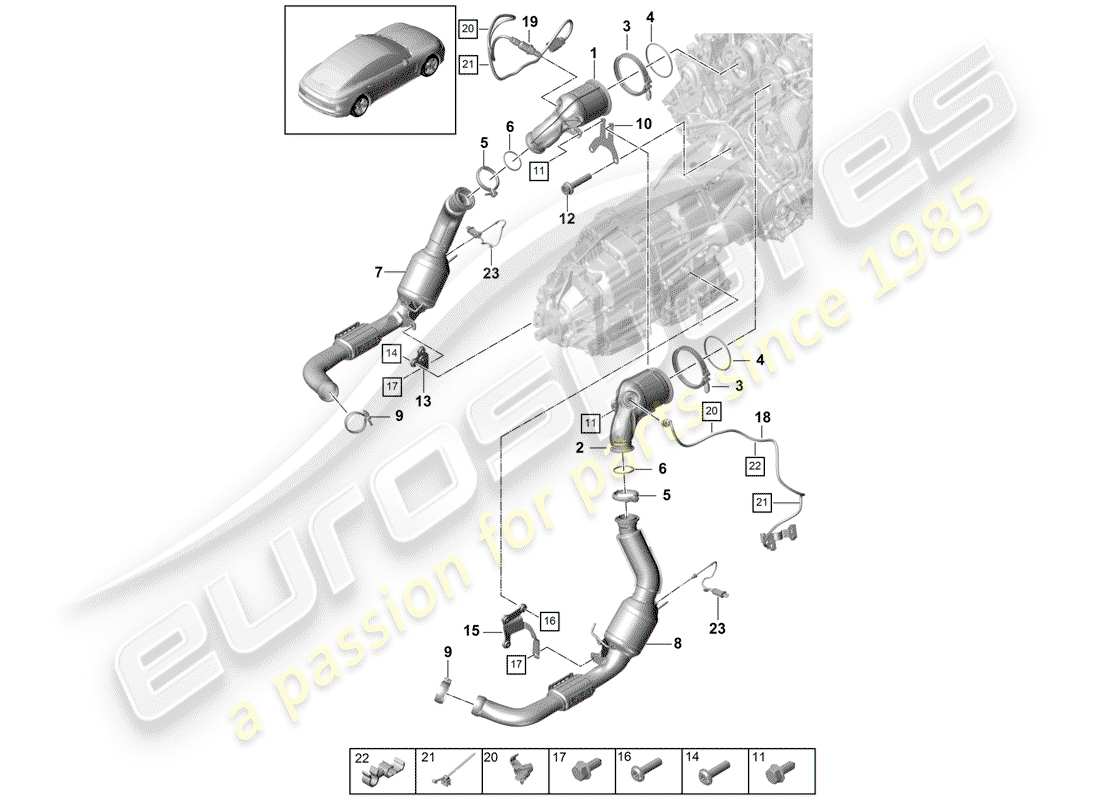 porsche 2019 (panamera 971-1) impianto di scarico diagramma delle parti