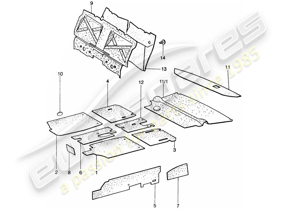 porsche 1972 (914) assorbitore acustico diagramma delle parti