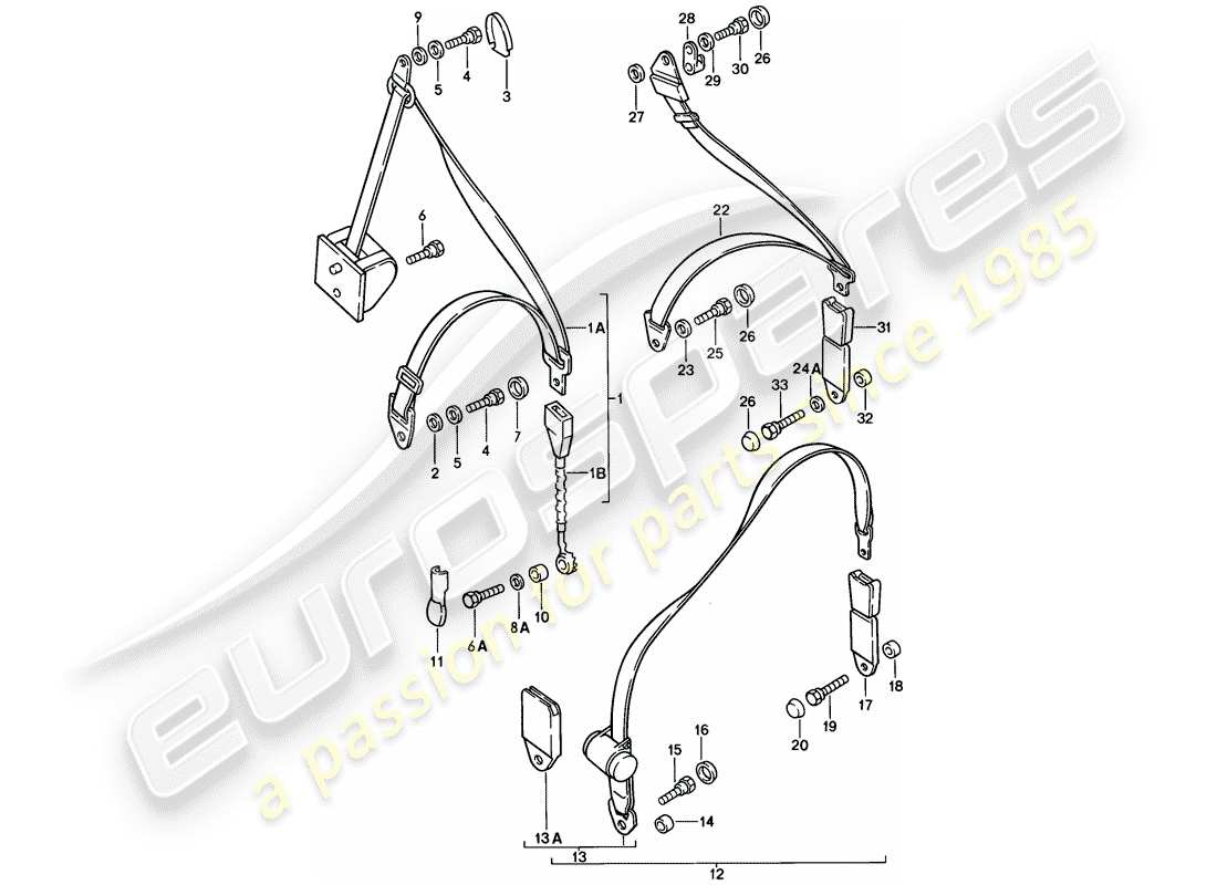 porsche 1976 (924) cintura di sicurezza diagramma delle parti