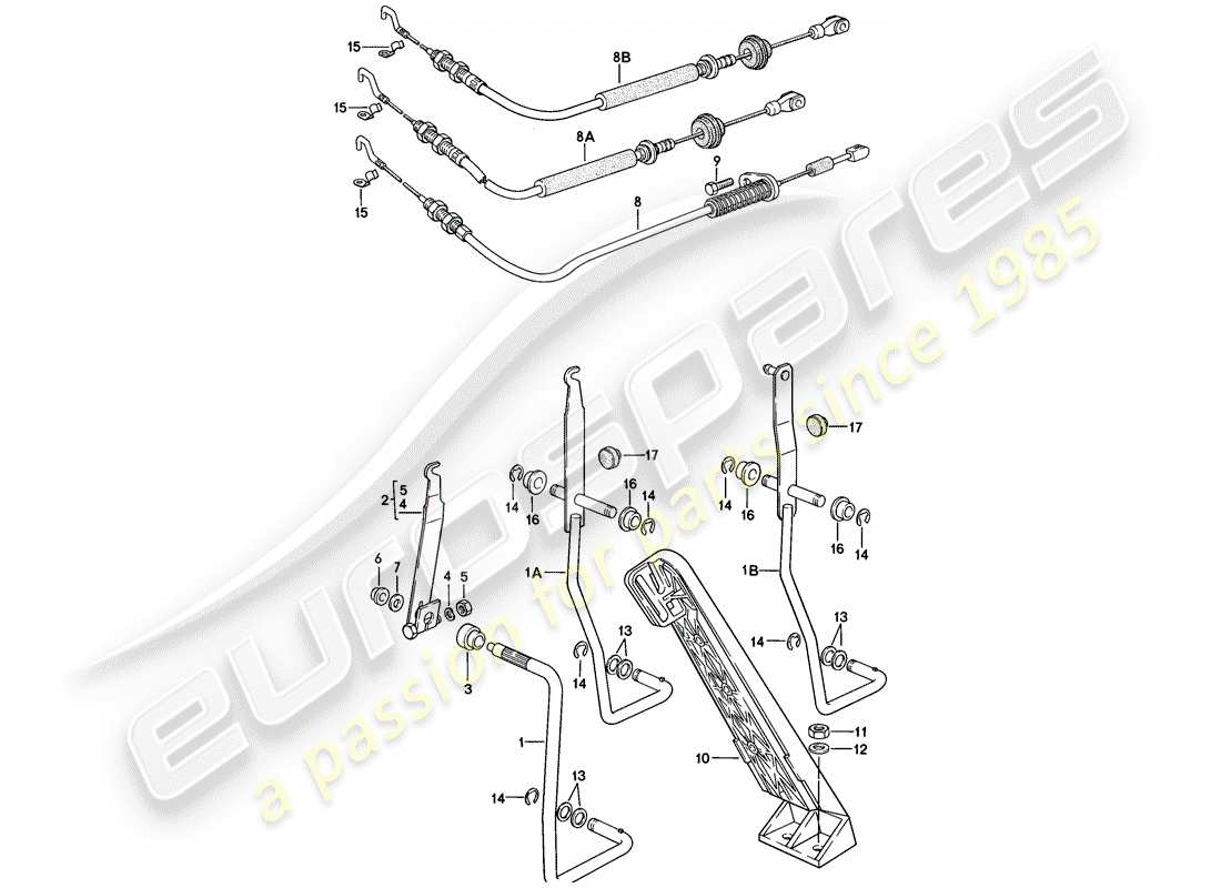 porsche 1977 (924) pedale acceleratore - cavo acceleratore diagramma delle parti