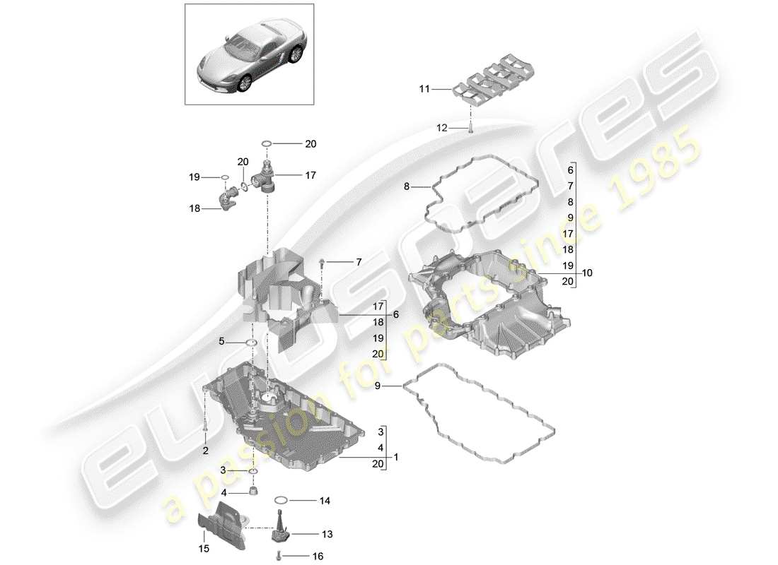 porsche 2017 (718 boxster) motore (press./lubrica.) diagramma delle parti