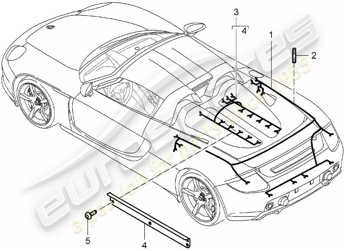 porsche 2005 (carrera gt) cablaggi - parte posteriore - motore - kit riparazione - impianto freno antibloccaggio -abs- - indicatore usura pastiglie freno - assale posteriore schema delle parti