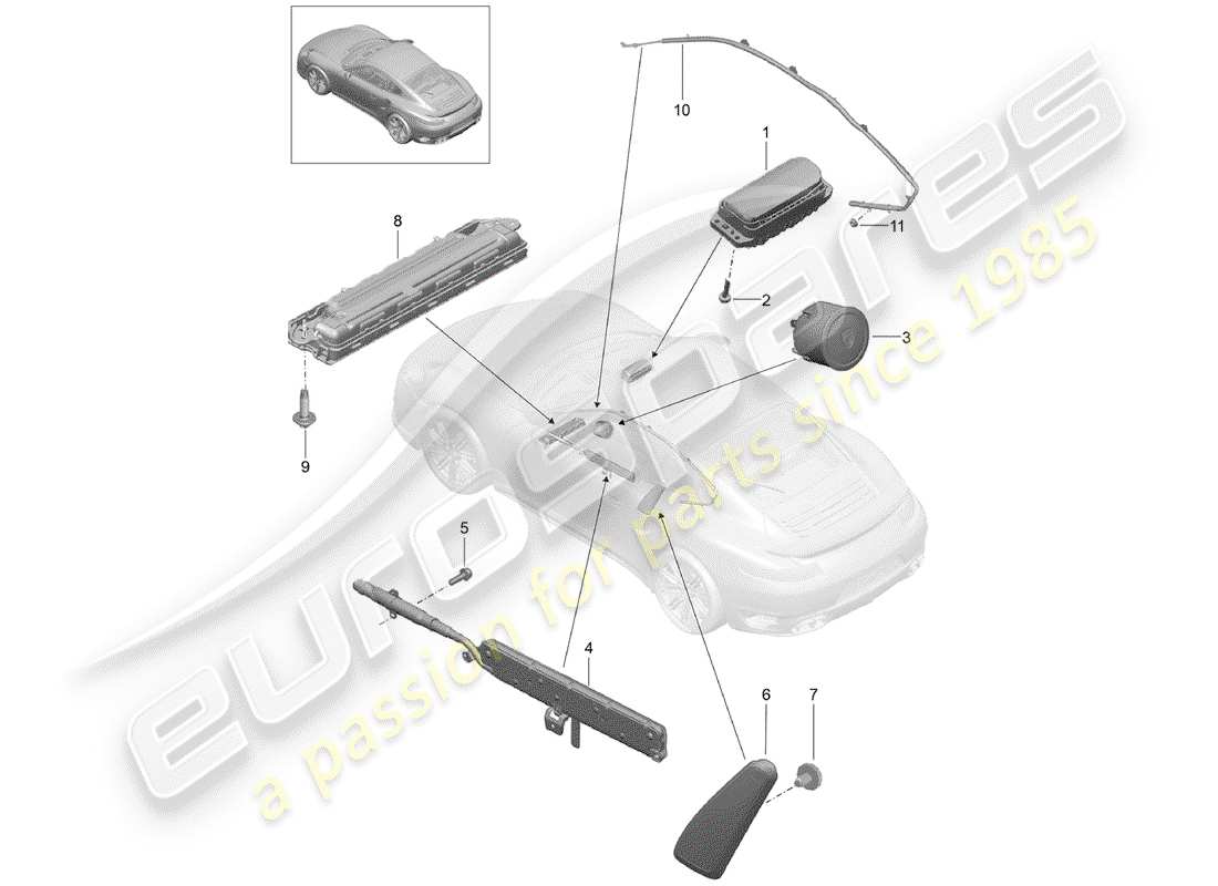 porsche 991 turbo (2020) diagramma delle parti dell'airbag