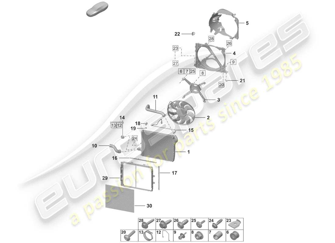 porsche 2019 (992-1) diagramma delle parti del radiatore