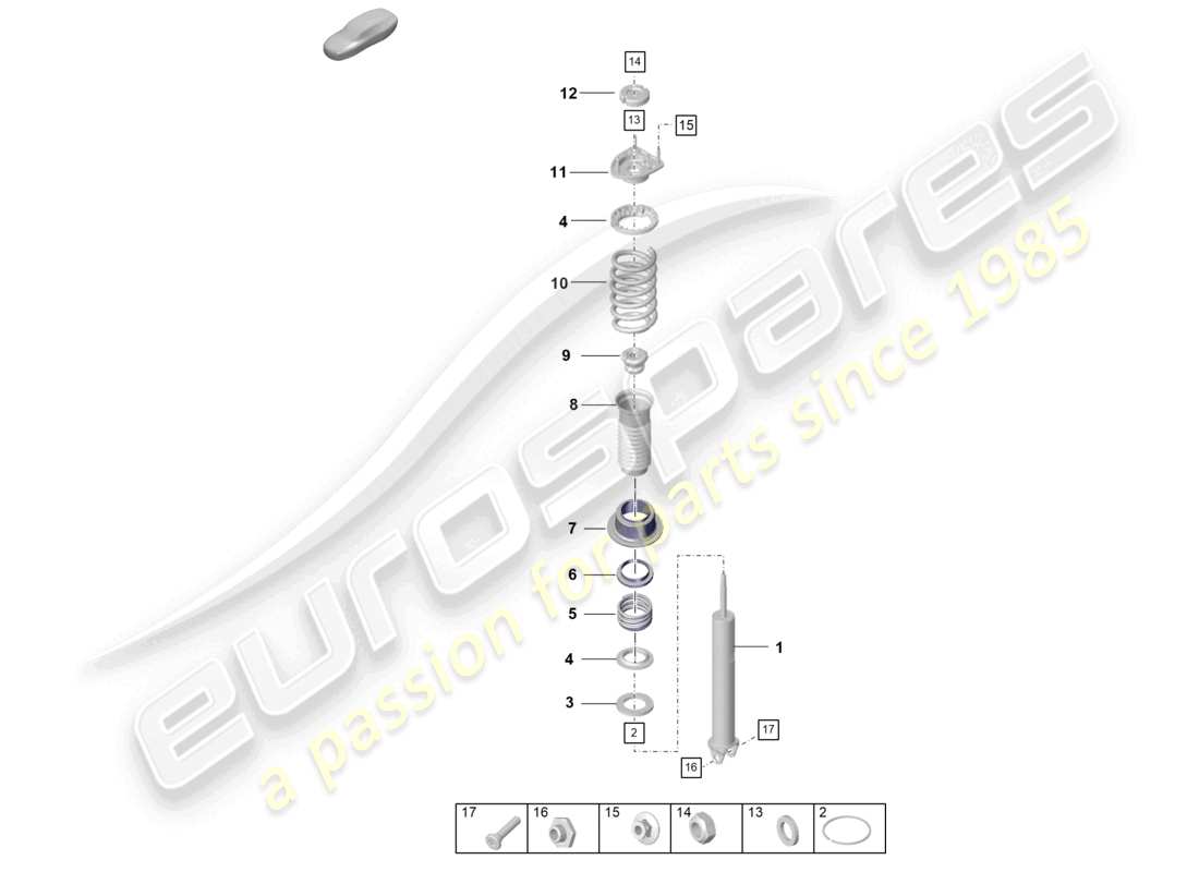 porsche 2019 (992-1) ammortizzatore (cilindro a molla) parte singola diagramma delle parti