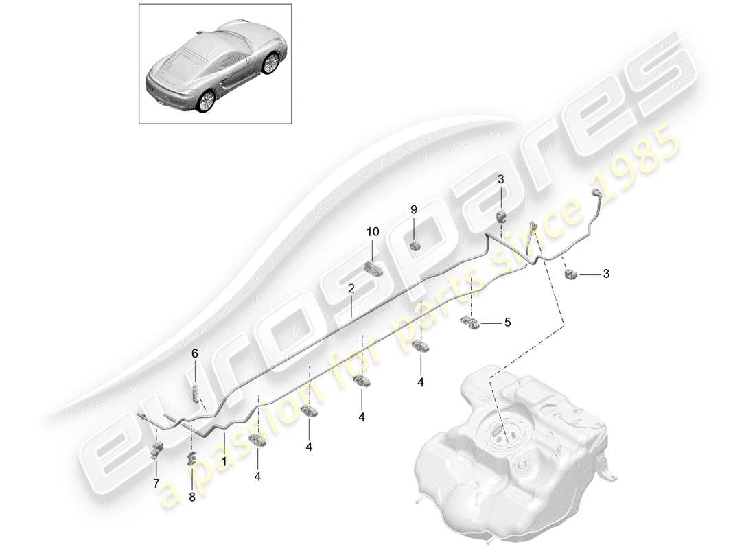porsche 2015 (981 cayman) sistema di alimentazione carburante diagramma delle parti