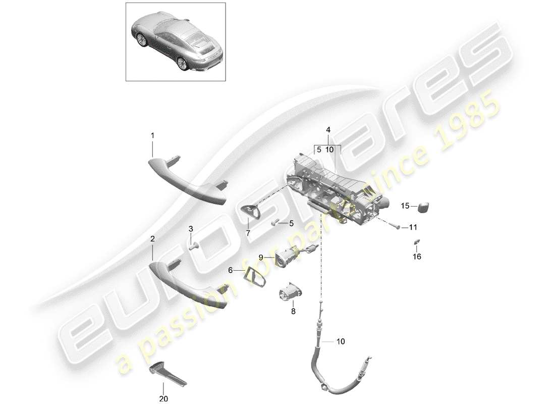 porsche 2019 (991-2) maniglia della porta, esterna diagramma delle parti