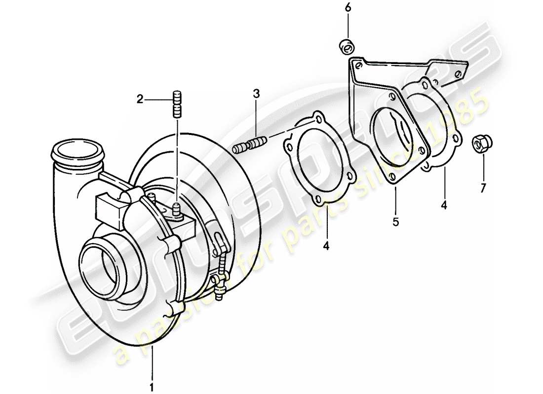 porsche 1986 (911) turbocompressore gas di scarico diagramma delle parti