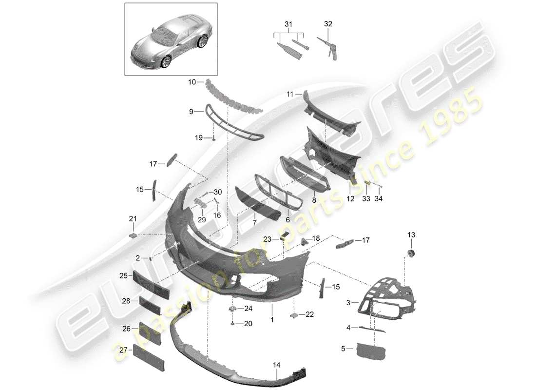 porsche 2014 (991-1 r/gt3/rs) paraurti diagramma delle parti