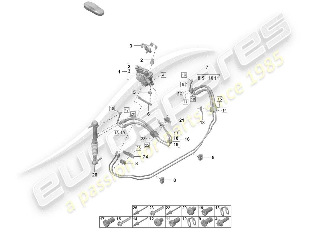 porsche 2019 (992-1) linea idraulica diagramma delle parti