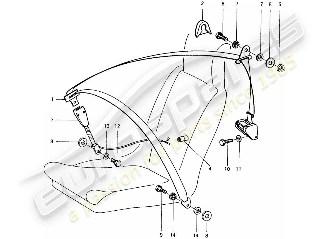 porsche 1976 (914) cintura di sicurezza diagramma delle parti