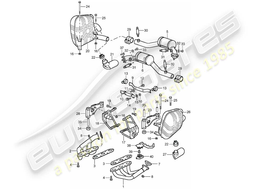 porsche 1999 (996) impianto di scarico - d - mj 2002>> diagramma delle parti