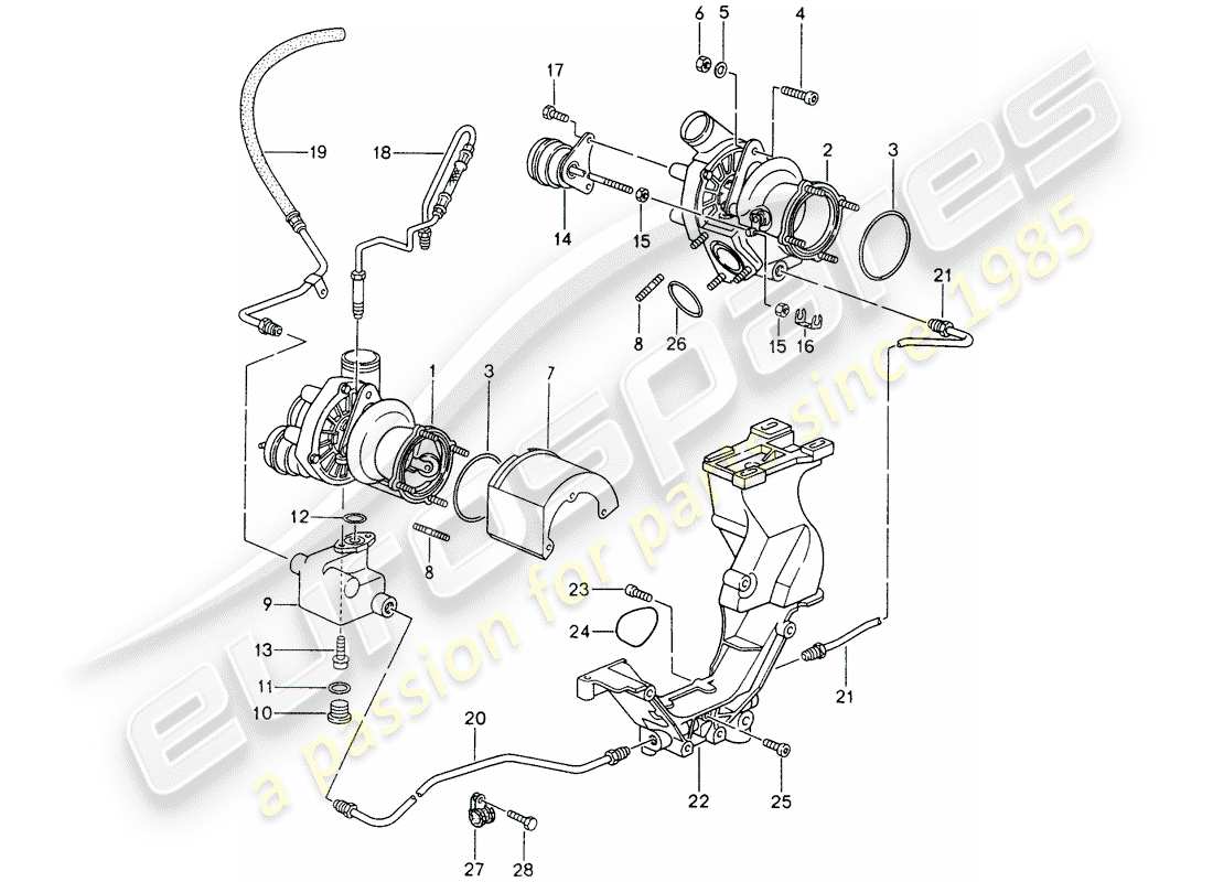 porsche 1994 (993) turbocompressore gas di scarico - pompa olio - per - turbocompressore gas di scarico schema delle parti