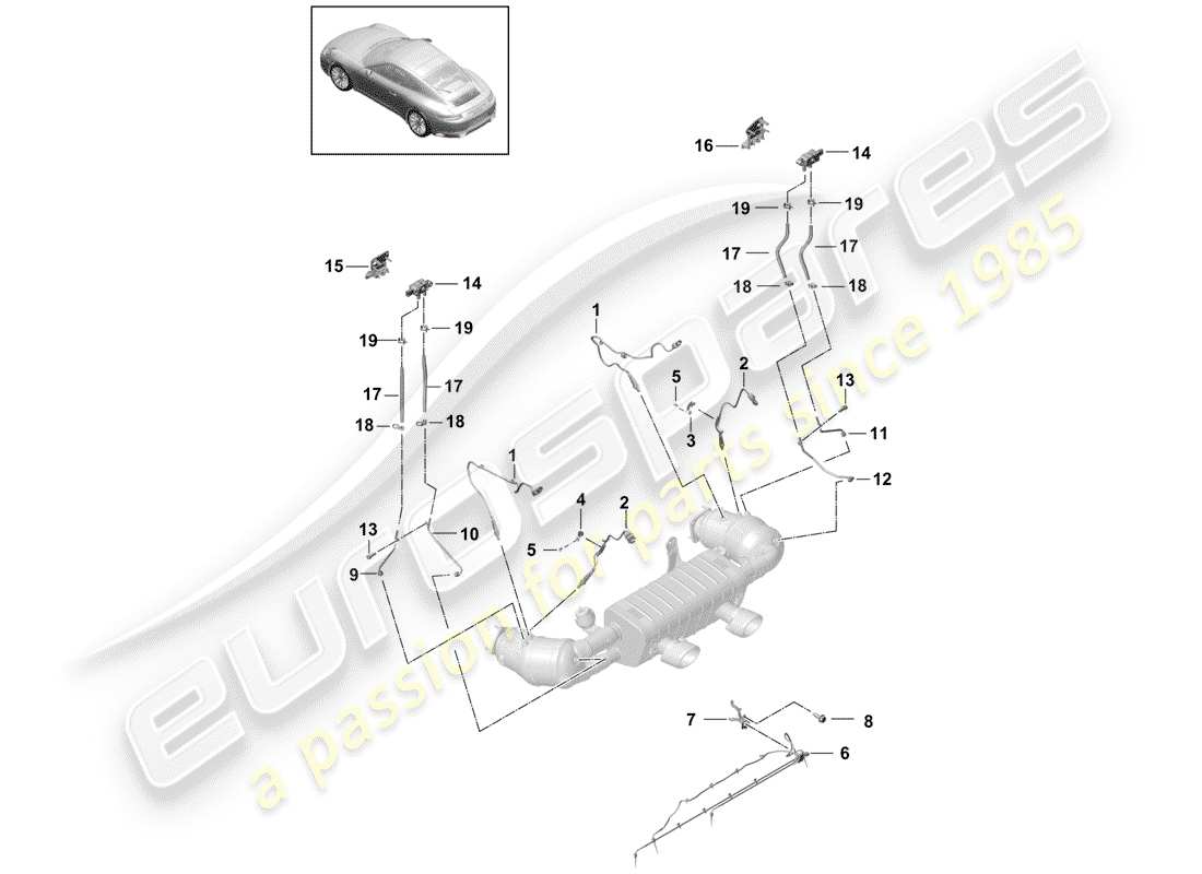 porsche 2020 (991-2) diagramma delle parti del sistema di scarico
