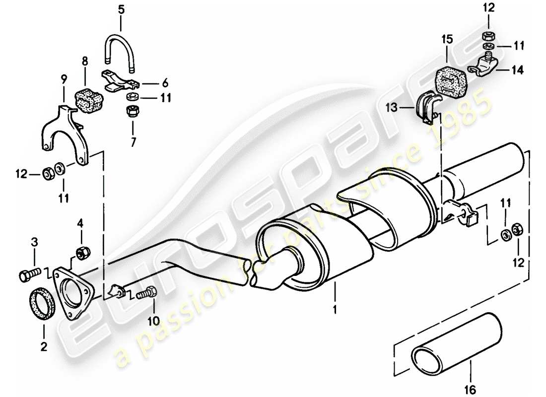 porsche 1982 (944) sistema di scarico - silenziatore di scarico, posteriore diagramma delle parti