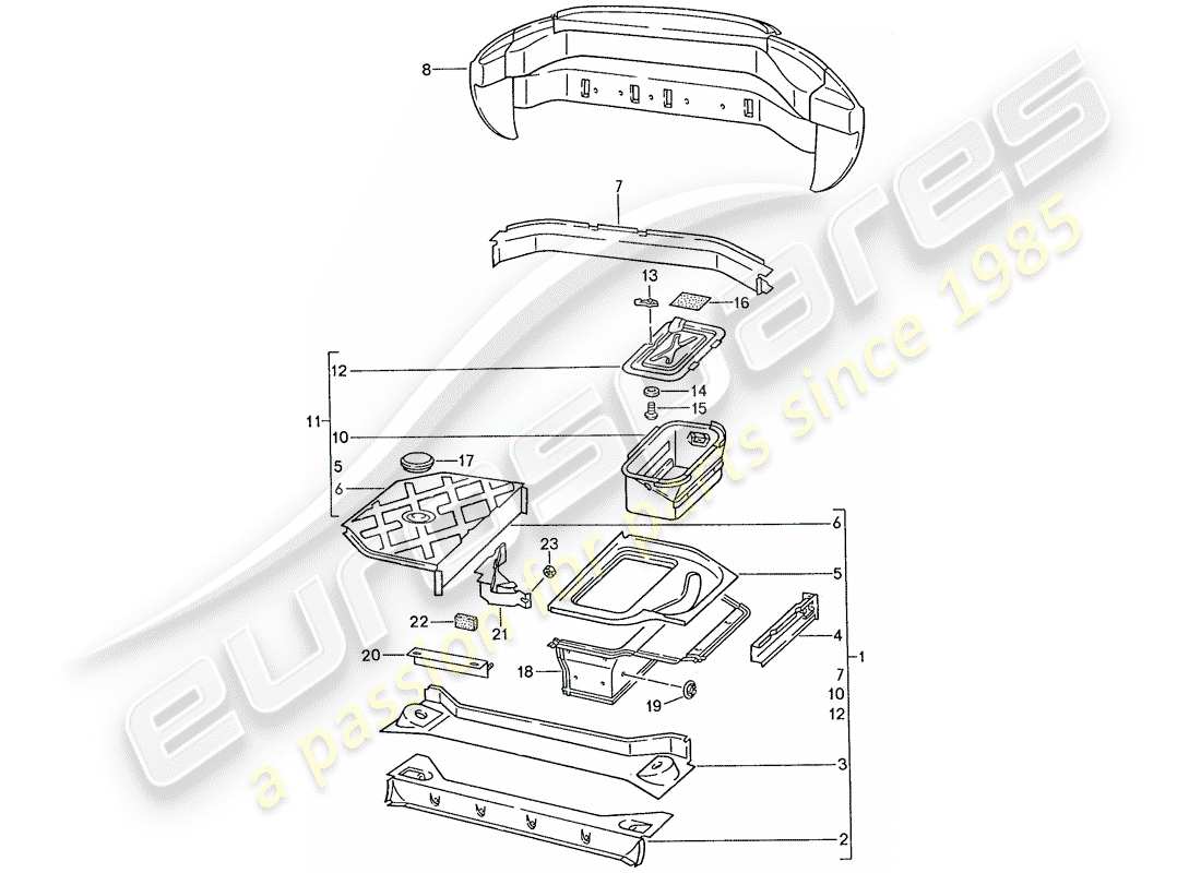 porsche 1990 (928) telaio - estremità posteriore schema delle parti
